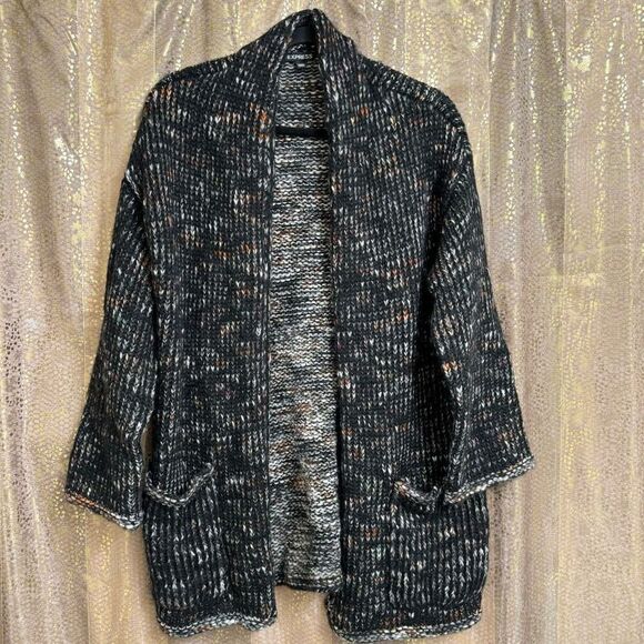 Express Black Multicolor Chunky Knit Wool Alpaca Cardigan Sweater L/XL - Picture 1 of 7